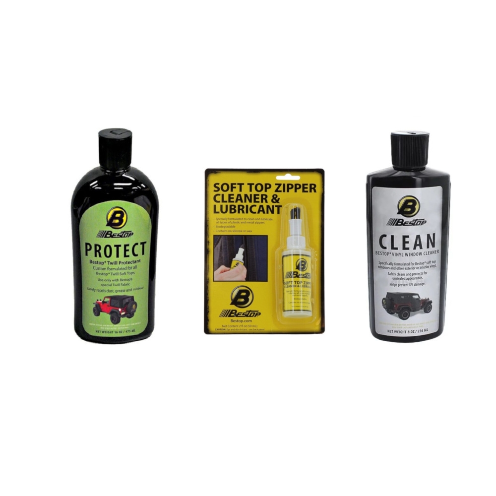 Bestop Soft Top Protectant, Zipper Cleaner/lubricant & Vinyl Window Polish Package, 11207-01-P