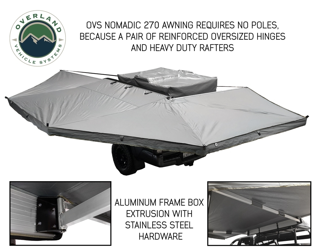 Overland Vehicle Systems Nomadic Awning 270 Only With Dark Gray & Black Travel Cover, Driver Side,