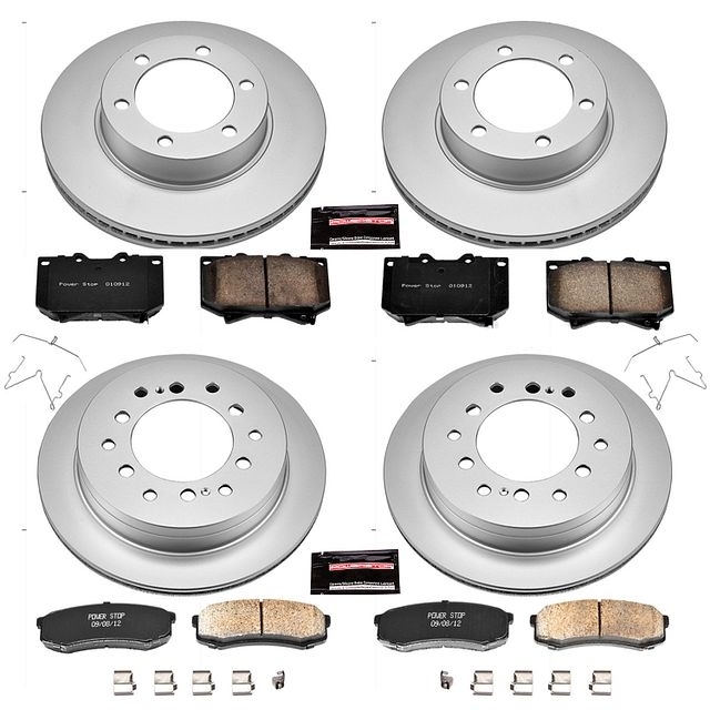Power Stop Front And Rear Geomet Coated Brake Rotor And Pad Kit For 01-02 Toyota Sequoia, Power Stop Front And Rear Geomet Coated Brake Rotor And Pad Kit For 01-02 Toyota Sequoia,