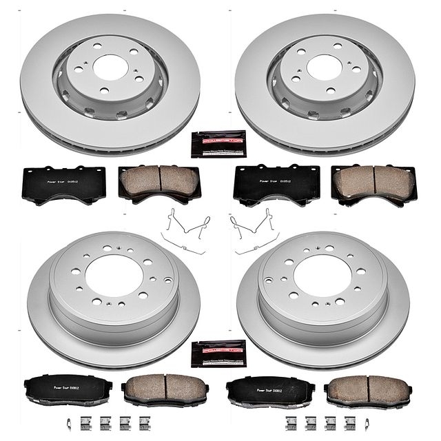 Power Stop Front And Rear Geomet Coated Brake Rotor And Pad Kit For 2007+ Toyota Tundra, Power Stop Front And Rear Geomet Coated Brake Rotor And Pad Kit For 2007+ Toyota Tundra,