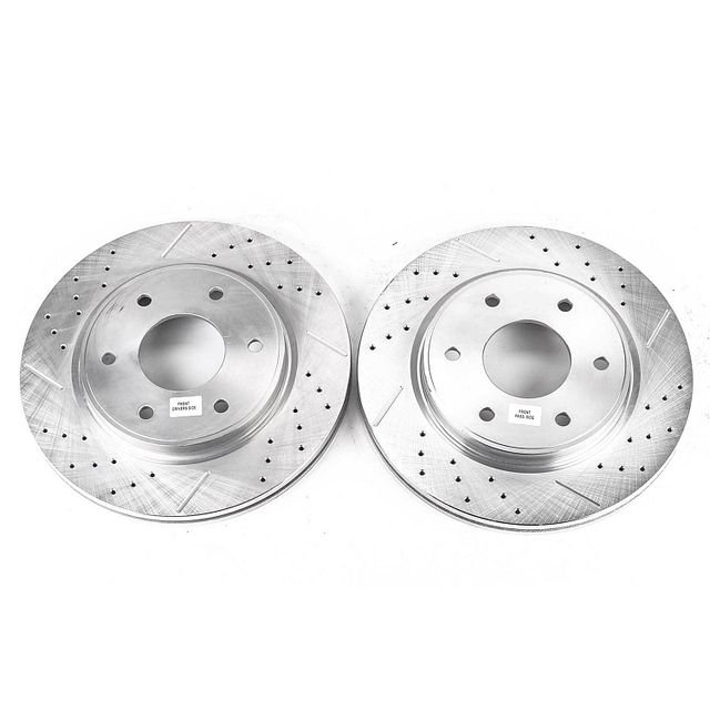 Power Stop Front Pair Of Drilled And Slotted Brake Rotors For 05-07 Nissan Titan, 05-06 Armada,