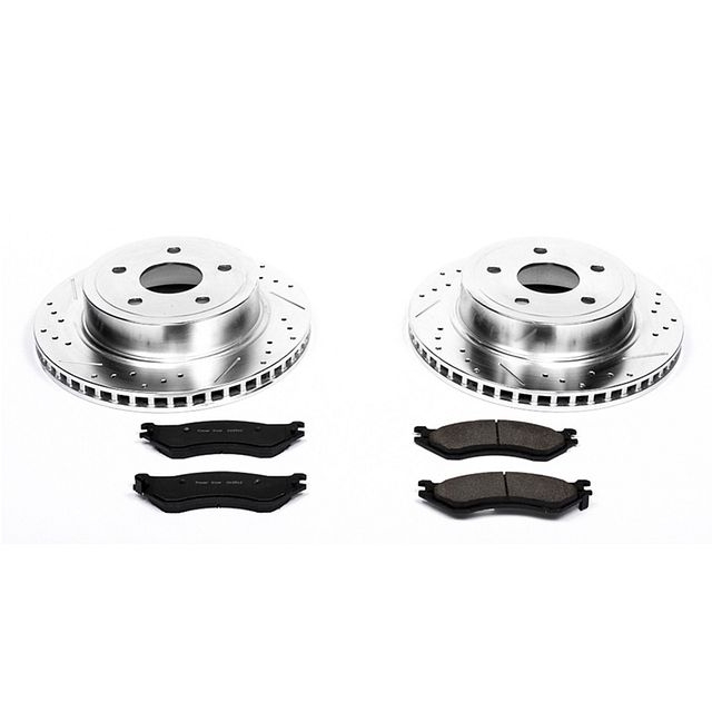 Power Stop Rear Ceramic Brake Pad And Drilled & Slotted Rotor Kit For 04-06 Dodge Ram 1500, Power Stop Rear Ceramic Brake Pad And Drilled & Slotted Rotor Kit For 04-06 Dodge Ram 1500,