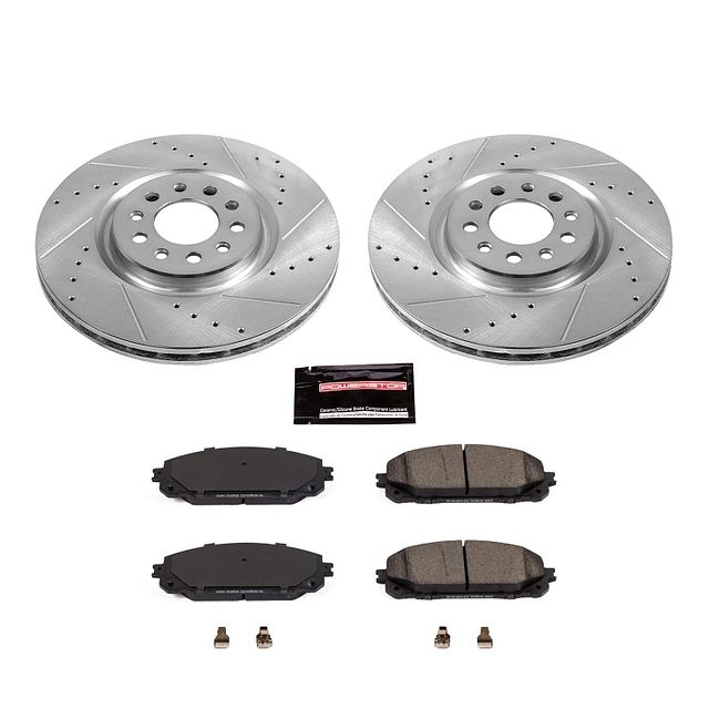 Power Stop Front Ceramic Brake Pad And Drilled & Slotted Rotor Kit For 17+ Jeep Cherokee Kl With Power Stop Front Ceramic Brake Pad And Drilled & Slotted Rotor Kit For 17+ Jeep Cherokee Kl With