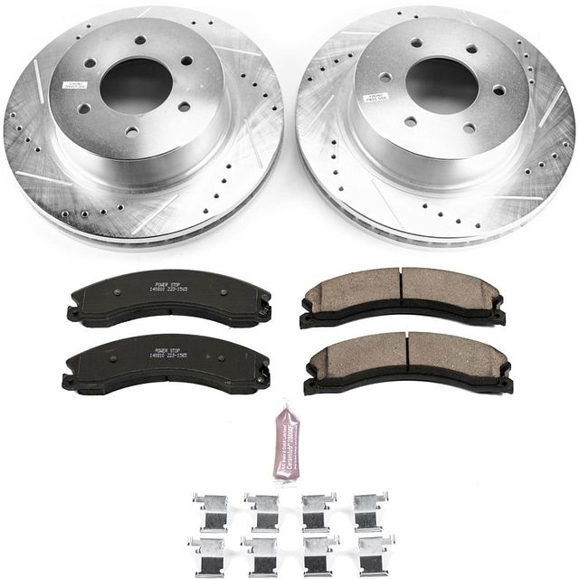 Power Stop Front Ceramic Brake Pad And Drilled & Slotted Rotor Kit For 2016+ Nissan Titan Xd, Power Stop Front Ceramic Brake Pad And Drilled & Slotted Rotor Kit For 2016+ Nissan Titan Xd,