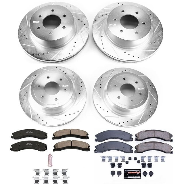 Power Stop Front And Rear Ceramic Brake Pad And Drilled & Slotted Rotor Kit For 2016+ Nissan Titan