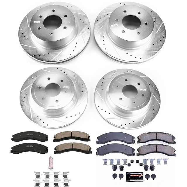 Power Stop Front And Rear Ceramic Brake Pad And Drilled & Slotted Rotor Kit For 2016+ Nissan Titan Power Stop Front And Rear Ceramic Brake Pad And Drilled & Slotted Rotor Kit For 2016+ Nissan Titan