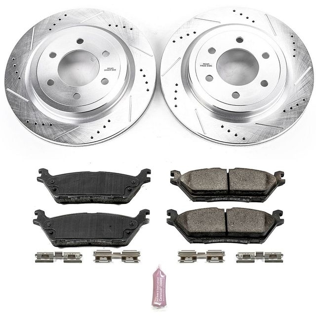 Power Stop Rear Ceramic Brake Pad And Drilled & Slotted Rotor Kit For 18-19 Ford F150, BHKQ-K8030 Power Stop Rear Ceramic Brake Pad And Drilled & Slotted Rotor Kit For 18-19 Ford F150, BHKQ-K8030