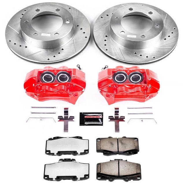 Power Stop Front Z36 Truck & Tow Brake Pad And Rotor Kit With Red Powder Coated Calipers For 95-02