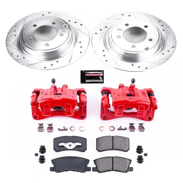 Power Stop Rear Z23 Evolution Brake Pad And Rotor Kit With Red Powder Coated Calipers For 09-17 Power Stop Rear Z23 Evolution Brake Pad And Rotor Kit With Red Powder Coated Calipers For 09-17