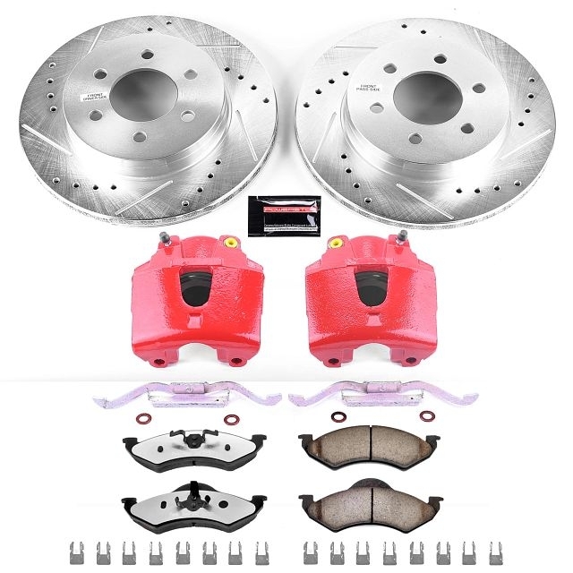 Power Stop Front Z36 Truck & Tow Brake Pad And Rotor Kit With Red Powder Coated Calipers For 00-02
