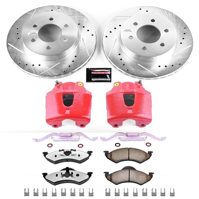 Power Stop Front Z36 Truck & Tow Brake Pad And Rotor Kit With Red Powder Coated Calipers For 00-02 Power Stop Front Z36 Truck & Tow Brake Pad And Rotor Kit With Red Powder Coated Calipers For 00-02