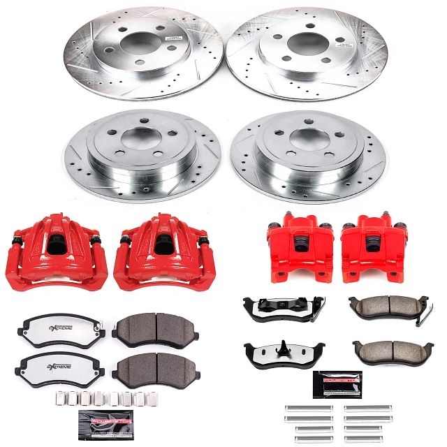 Power Stop Front And Rear Z36 Truck & Tow Brake Pad And Rotor Kit With Red Powder Coated Calipers