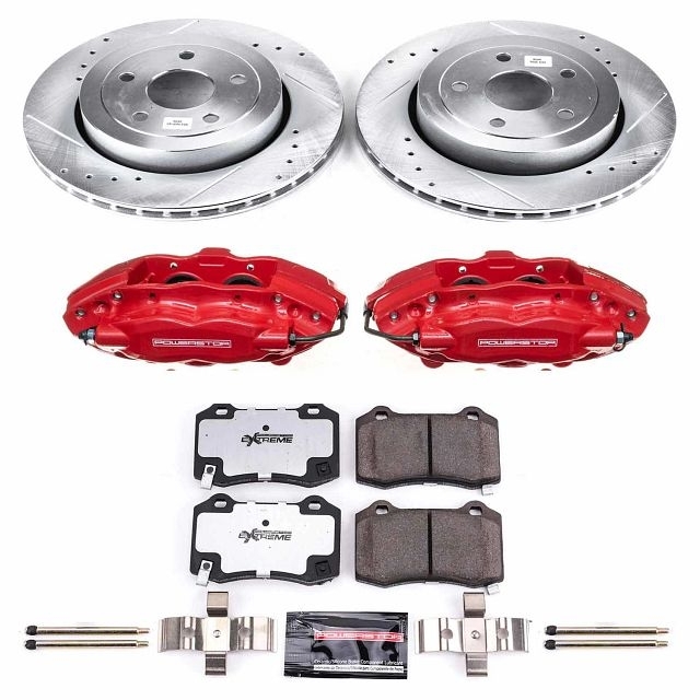 Power Stop Rear Z26 Street Warrior Brake Pad And Rotor Kit With Red Powder Coated Calipers For