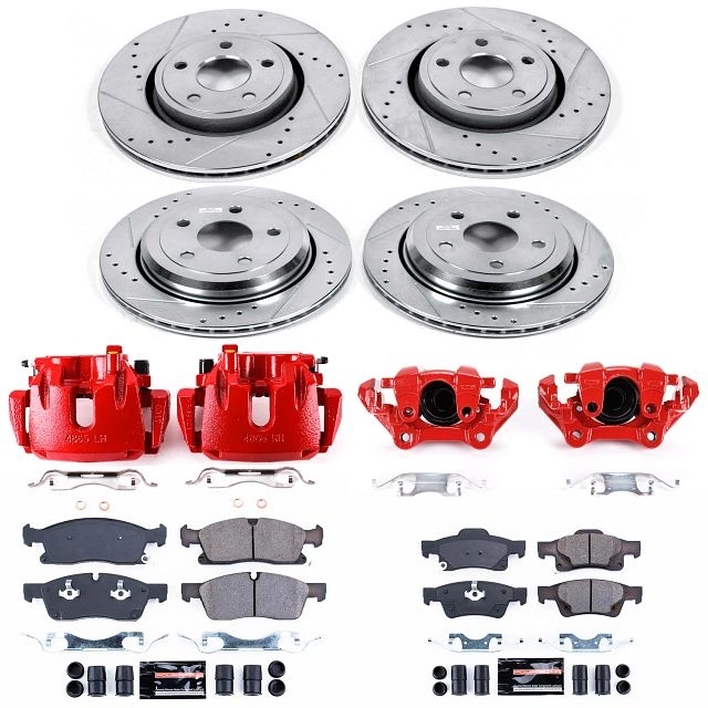 Power Stop Front And Rear Z23 Evolution Brake Pad And Rotor Kit With Red Powder Coated Calipers For
