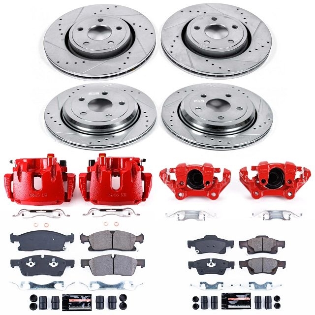 Power Stop Front And Rear Z23 Evolution Brake Pad And Rotor Kit With Red Powder Coated Calipers For Power Stop Front And Rear Z23 Evolution Brake Pad And Rotor Kit With Red Powder Coated Calipers For