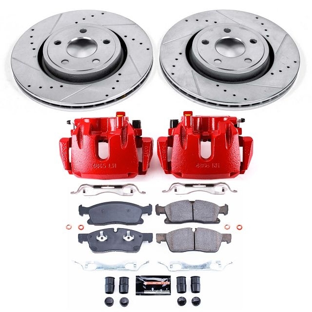 Power Stop Front Z23 Evolution Brake Pad And Rotor Kit With Red Powder Coated Calipers For 13-15 Power Stop Front Z23 Evolution Brake Pad And Rotor Kit With Red Powder Coated Calipers For 13-15