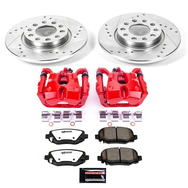 Power Stop Rear Z36 Truck & Tow Brake Pad And Rotor Kit With Red Powder Coated Calipers For 14-20