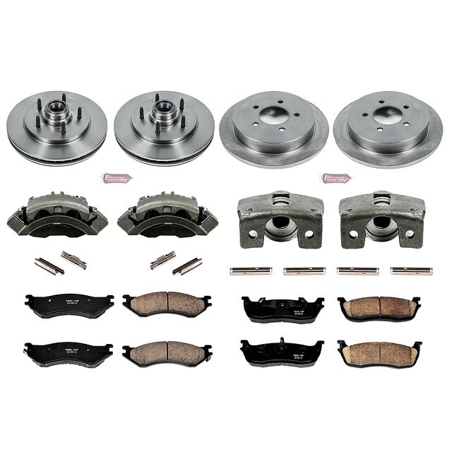 Power Stop Front And Rear Stock Replacement Brake Pad And Rotor Kit With Calipers For 99-00 Ford Power Stop Front And Rear Stock Replacement Brake Pad And Rotor Kit With Calipers For 99-00 Ford