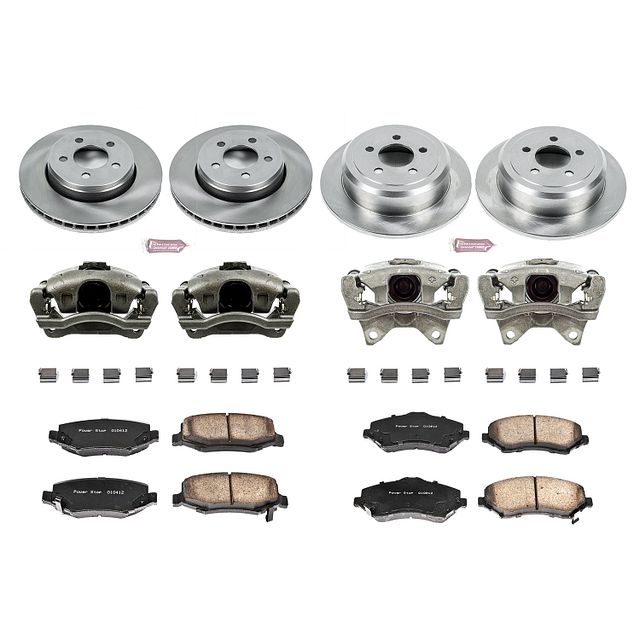 Power Stop Front And Rear Stock Replacement Brake Pad And Rotor Kit With Calipers For 08-12 Jeep