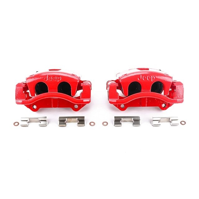 Power Stop Front Pair Of Red Powder Coated Calipers With Jeep Logo For 05-10 Jeep Grand Cherokee Power Stop Front Pair Of Red Powder Coated Calipers With Jeep Logo For 05-10 Jeep Grand Cherokee