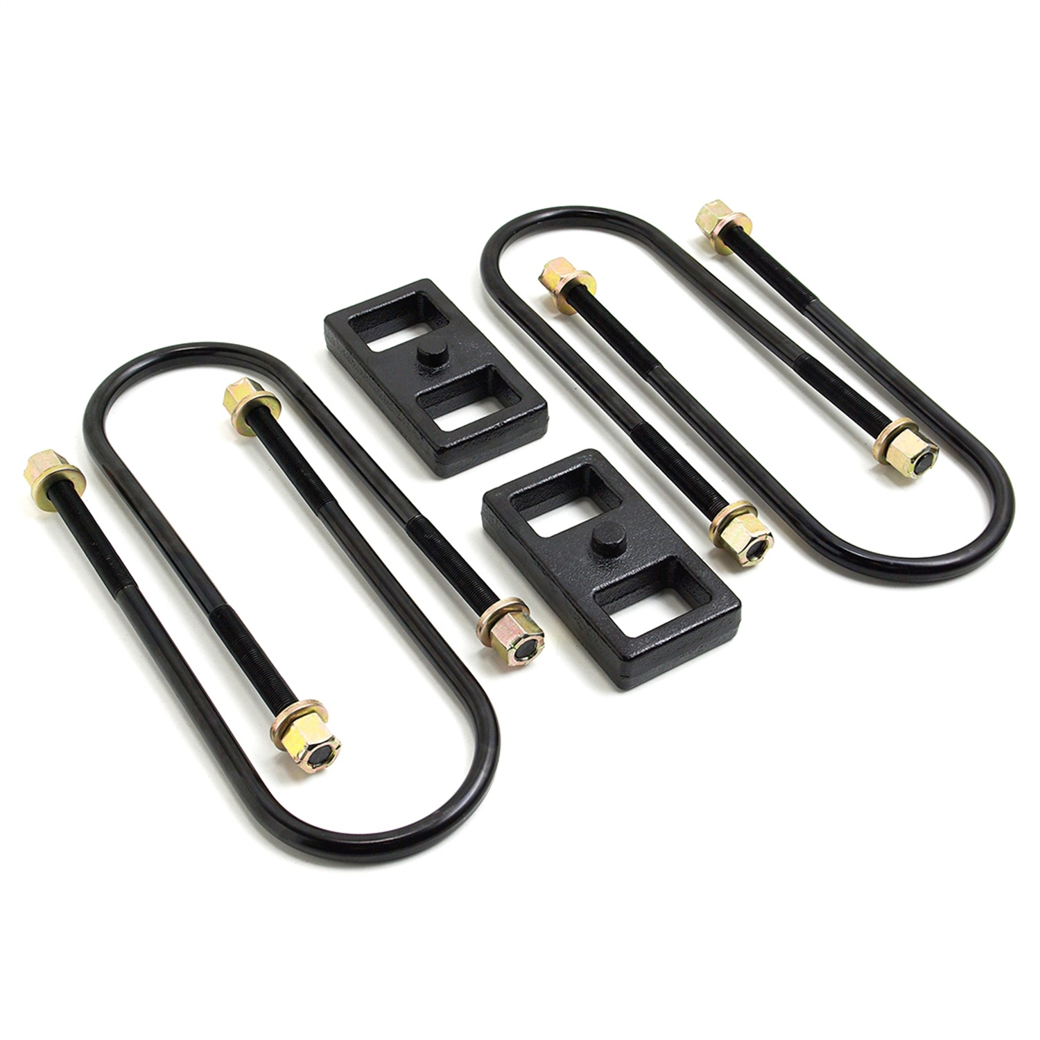Readylift Rear Block Kit; 1 In. Cast Iron Blocks; Incl. Integrated Locating Pin; E-Coated U-Bolts; Readylift Rear Block Kit; 1 In. Cast Iron Blocks; Incl. Integrated Locating Pin; E-Coated U-Bolts;