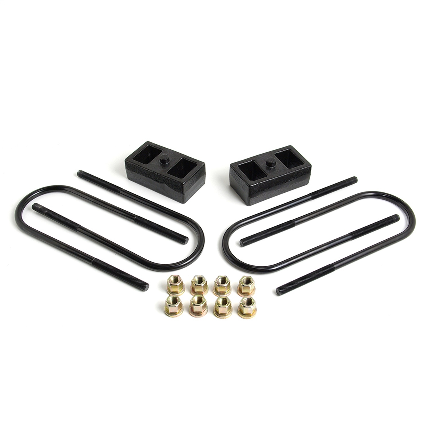 Readylift Rear Block Kit; 2 In. Cast Iron Blocks; Incl. Integrated Locating Pin; E-Coated U-Bolts; Readylift Rear Block Kit; 2 In. Cast Iron Blocks; Incl. Integrated Locating Pin; E-Coated U-Bolts;