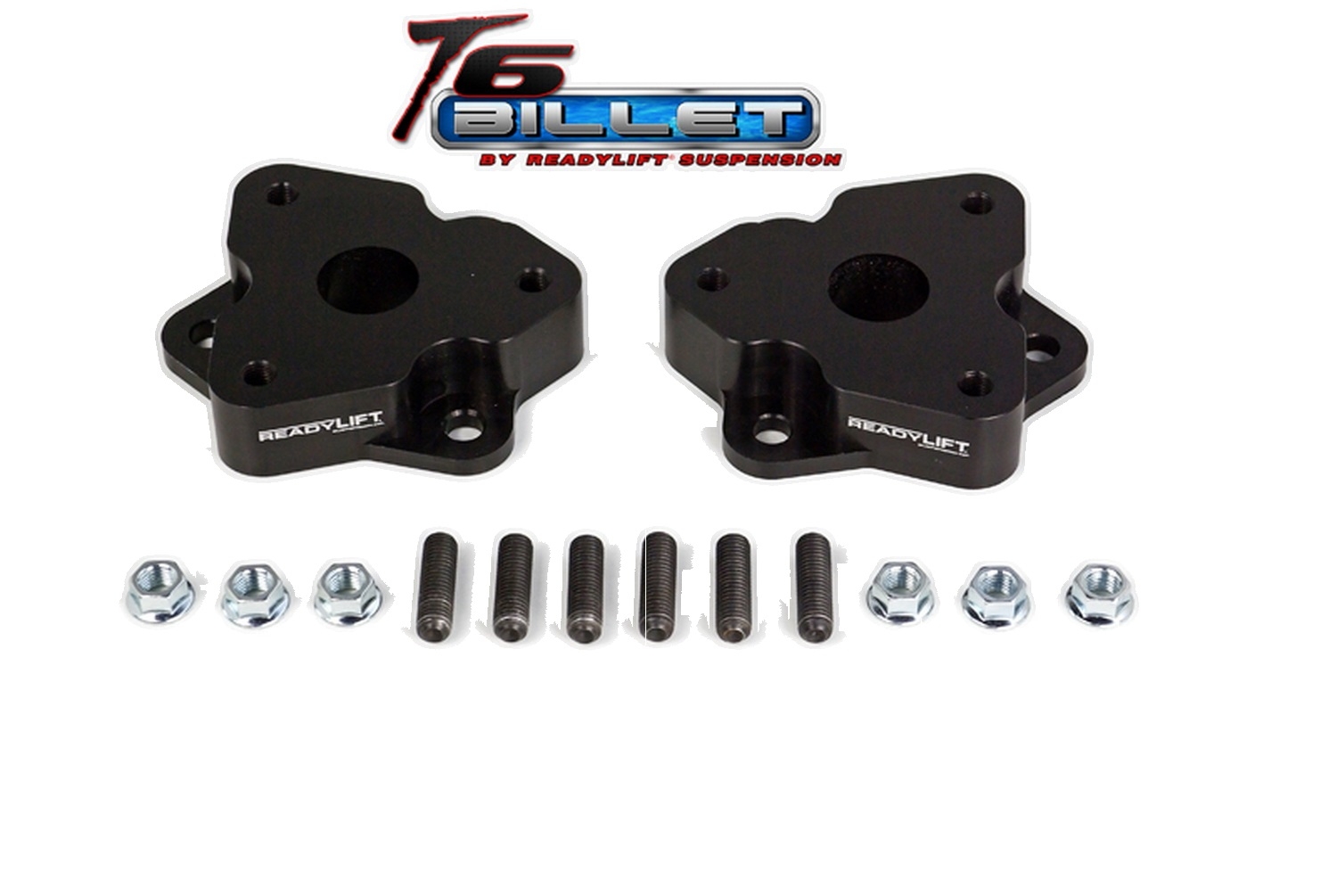 Readylift T6 Billet Front Leveling Kit; 2 In. Front Lift; Anodized; Black; Allows Up To A 35In. Readylift T6 Billet Front Leveling Kit; 2 In. Front Lift; Anodized; Black; Allows Up To A 35In.
