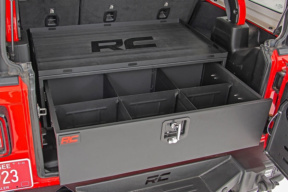 Rough Country Metal Storage Box With Lockable Drawer For Jeep Wrangler Jl | 2018-2021 Jeep Wrangler Rough Country Metal Storage Box With Lockable Drawer For Jeep Wrangler Jl | 2018-2021 Jeep Wrangler