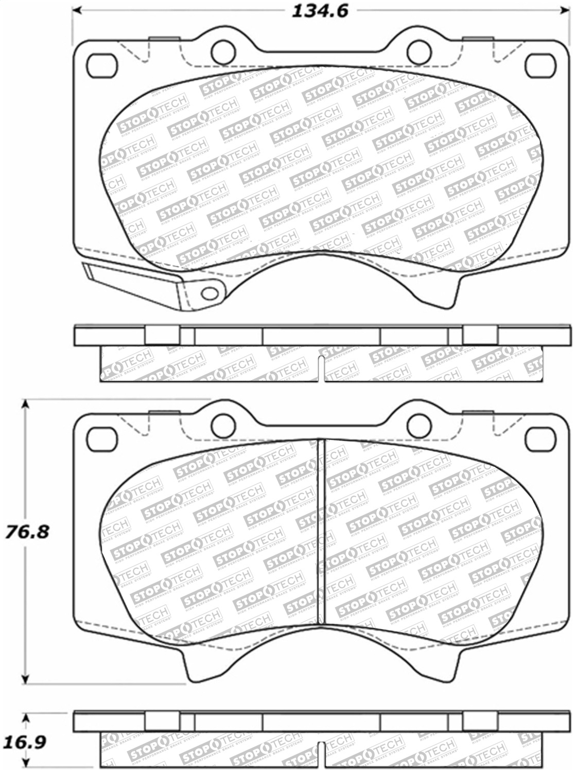 Stoptech Street Select Brake Pads With Hardware, Front, 2005-2019 Toyota Tacoma, FLMN-305.09760