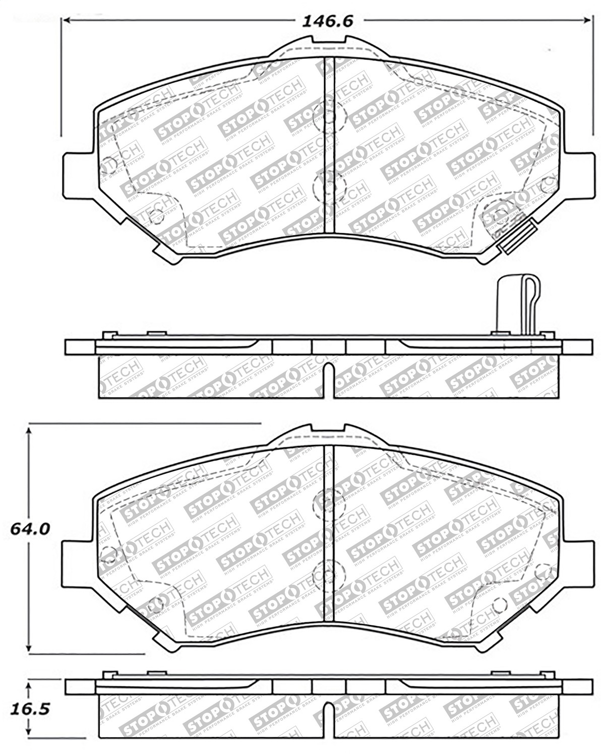 Stoptech Street Select Brake Pads With Hardware, Front, 2007-2017 Jeep Wrangler Jk, FLMN-305.12730