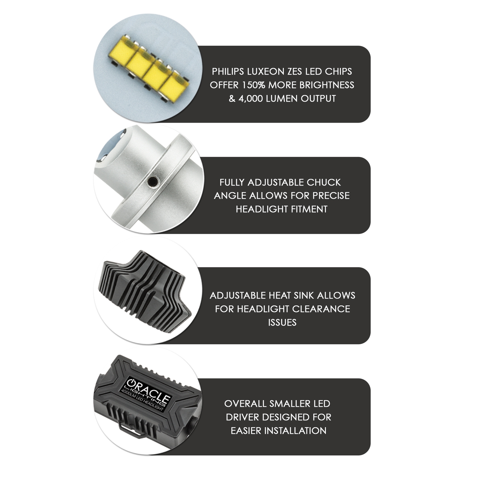 Oracle H1 4,000 Lumen Led Headlight Bulbs (Pair), FQCV-5243-001 Oracle H1 4,000 Lumen Led Headlight Bulbs (Pair), FQCV-5243-001