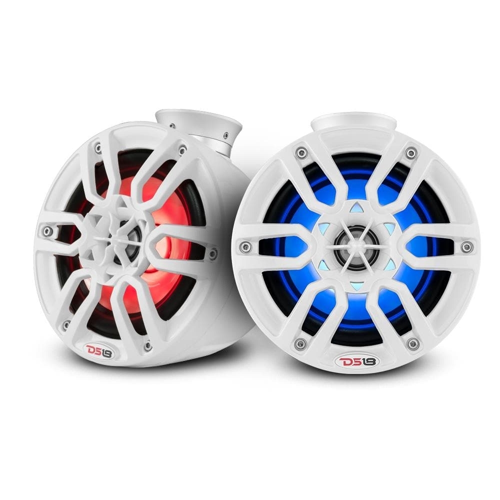 Jeep Ds18 Hydro 6.5 Short Marine Towers With Flat And Pole Mount Rgb Led Lights, 300 Watts, White,