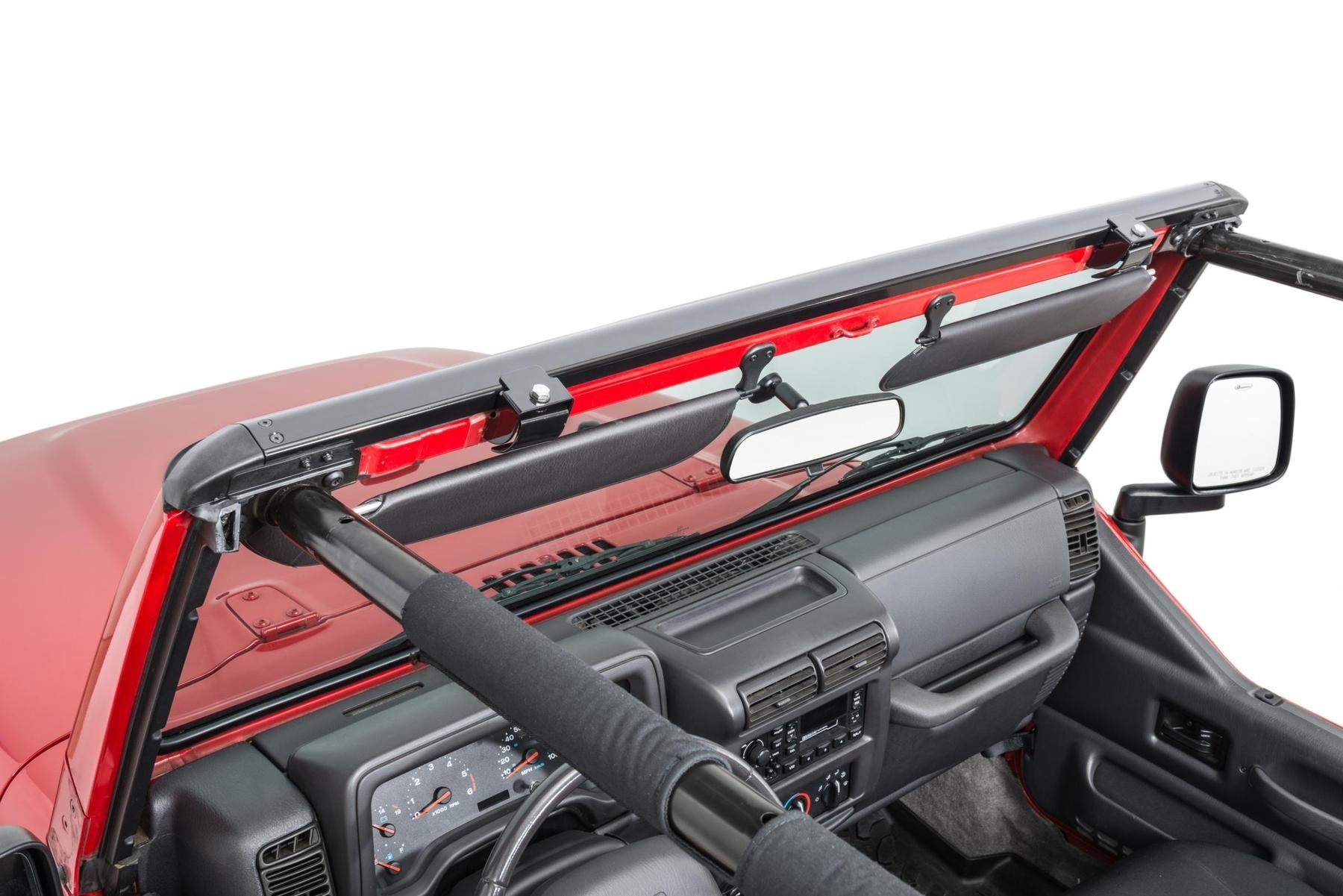 Mastertop No Drill Windshield Header For 97-06 Jeep Wrangler Tj, Black | 97-06 Jeep Wrangler TJ, Mastertop No Drill Windshield Header For 97-06 Jeep Wrangler Tj, Black | 97-06 Jeep Wrangler TJ,