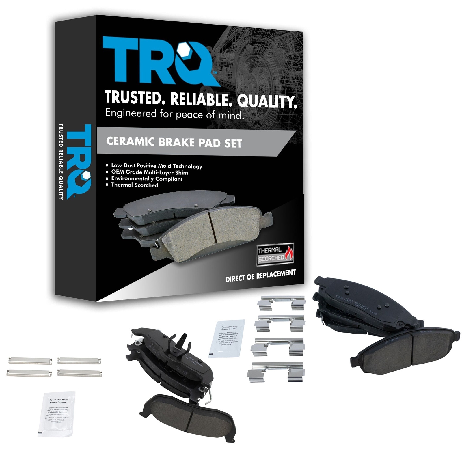 Trq Ceramic Brake Pads For 05-10 Grand Cherokee 06-10 Commander Front & Rear (Includes Brake Fluid