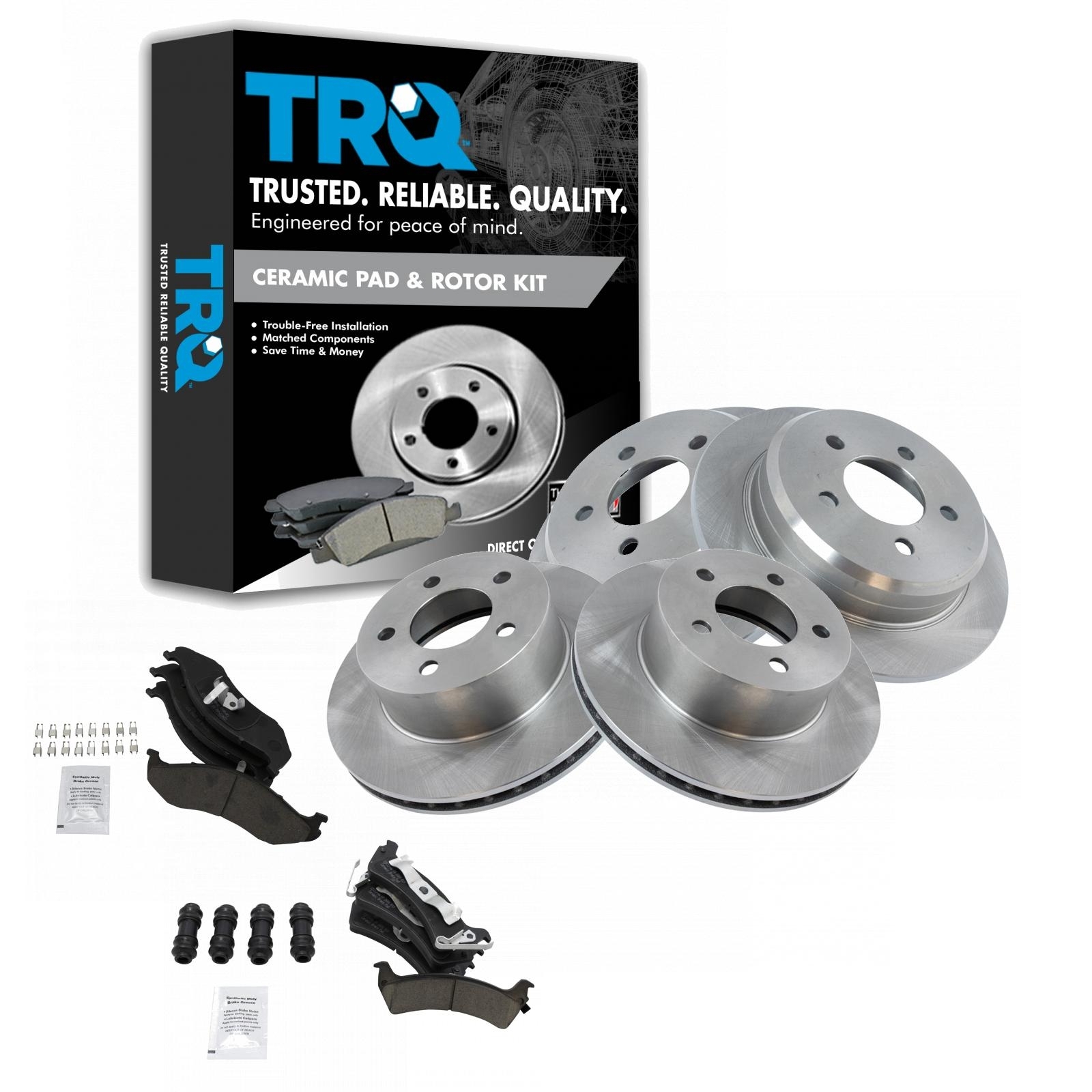 Trq Ceramic Brake Pad & Rotor Kit For 95-98 Grand Cherokee Front & Rear, HWNV-BKA11098