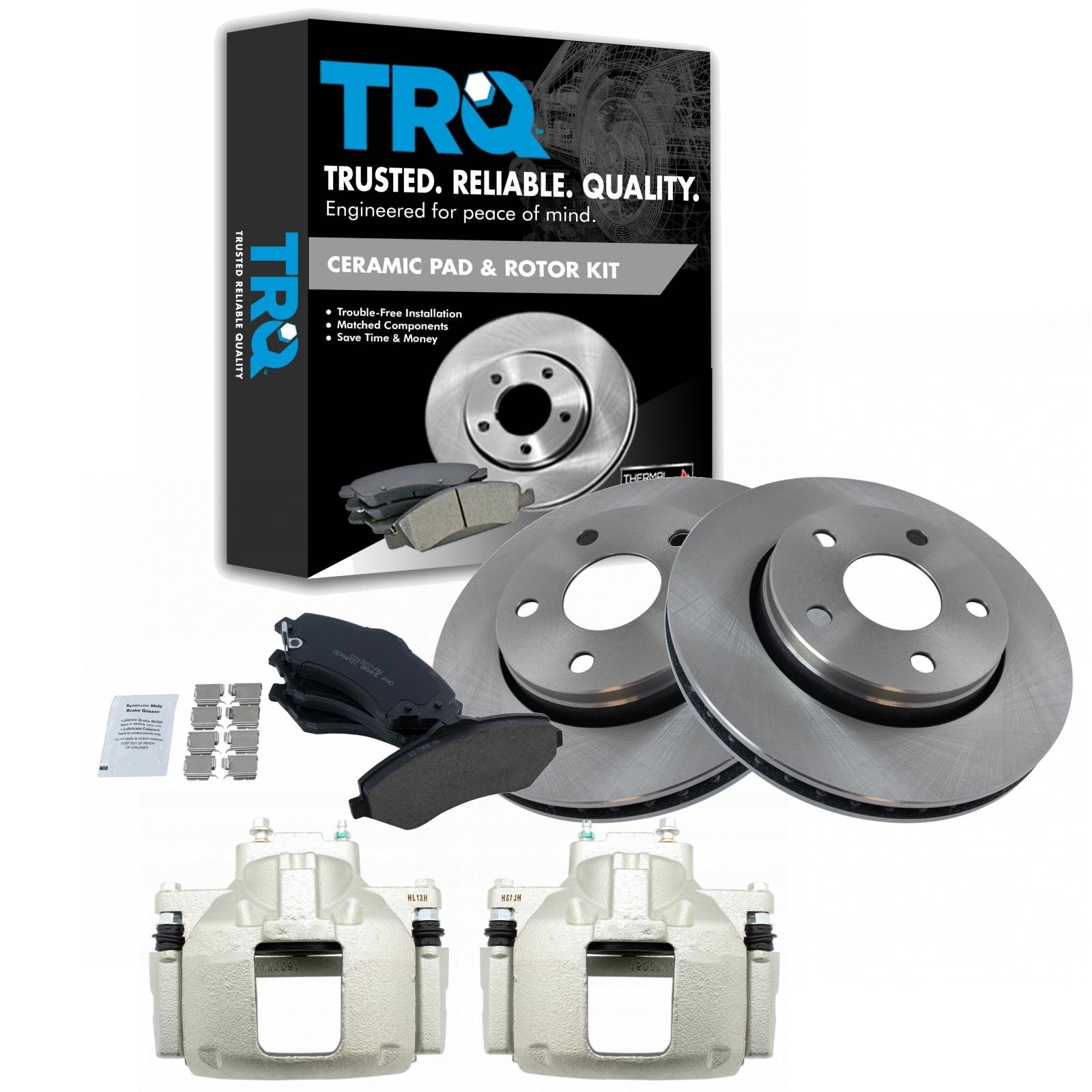 Trq Ceramic Brake Pad & Rotor Kit With Calipers For 07-12 Wrangler Jk Front, HWNV-BKA14396