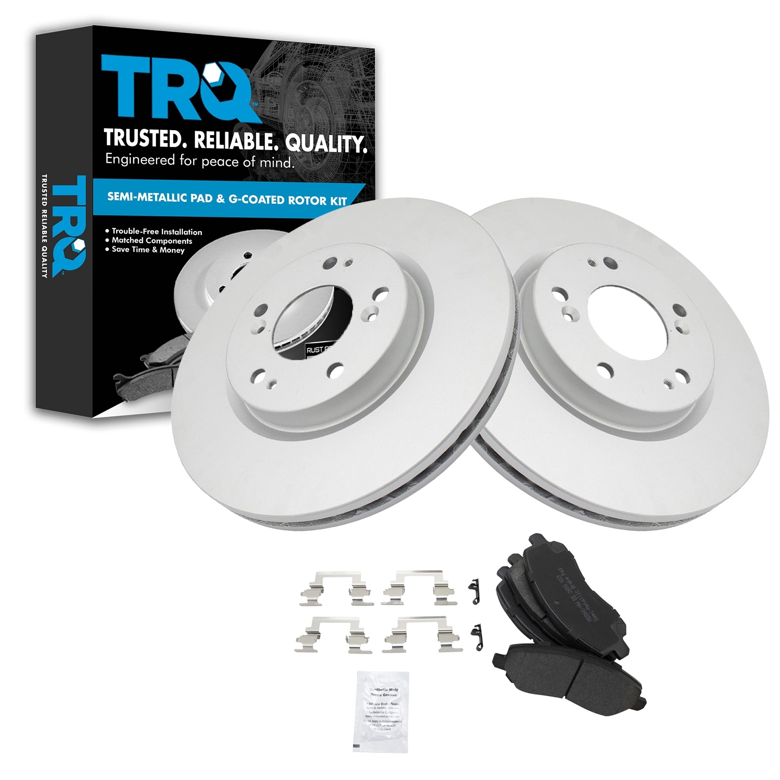 Trq Semi-Metallic Brake Pad & Rotor Kit (G-Coated) For 07-17 Compass 07-17 Patriot Front,
