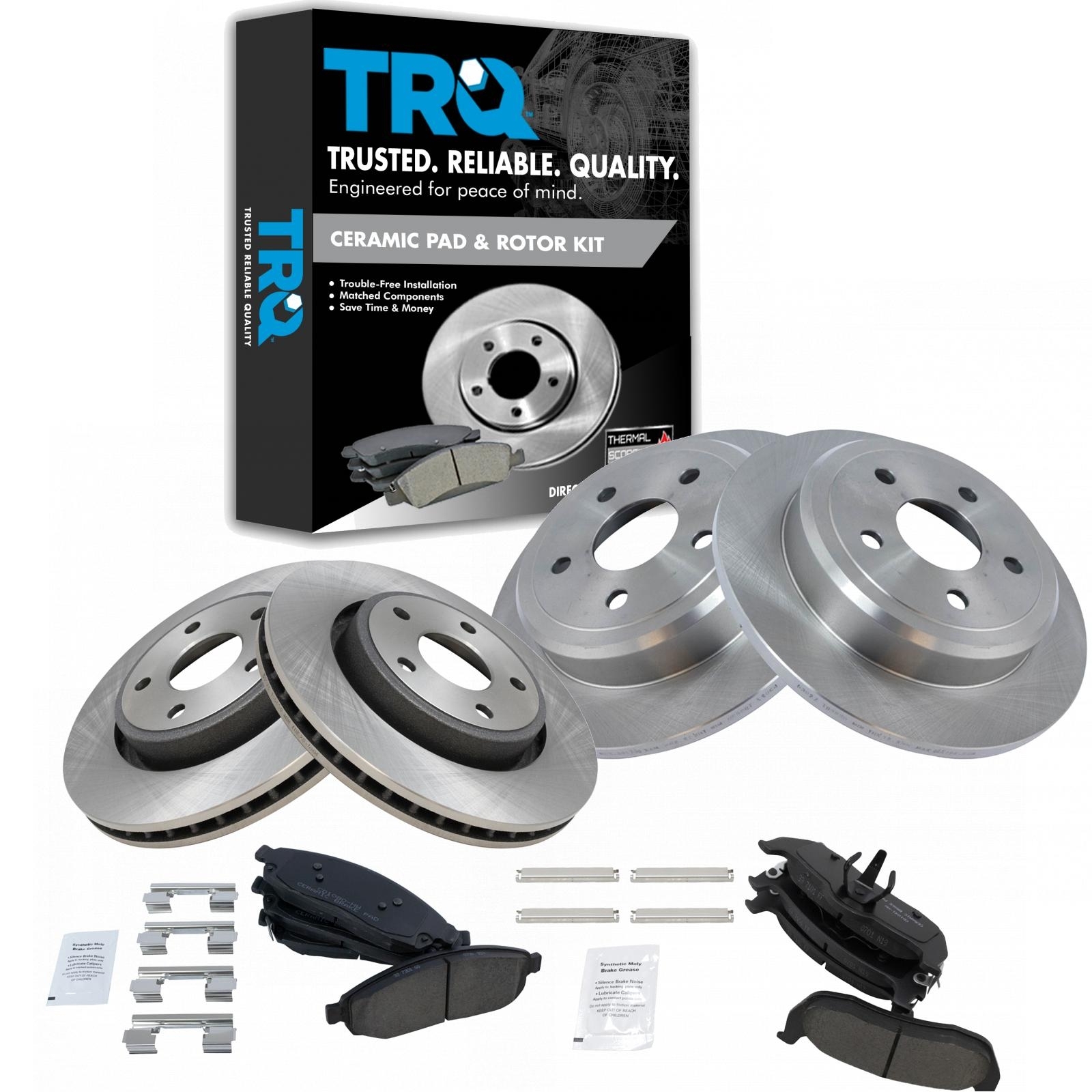 Trq Ceramic Brake Pad & Rotor Kit For 05-10 Grand Cherokee 06-10 Commander Front & Rear (Includes Trq Ceramic Brake Pad & Rotor Kit For 05-10 Grand Cherokee 06-10 Commander Front & Rear (Includes