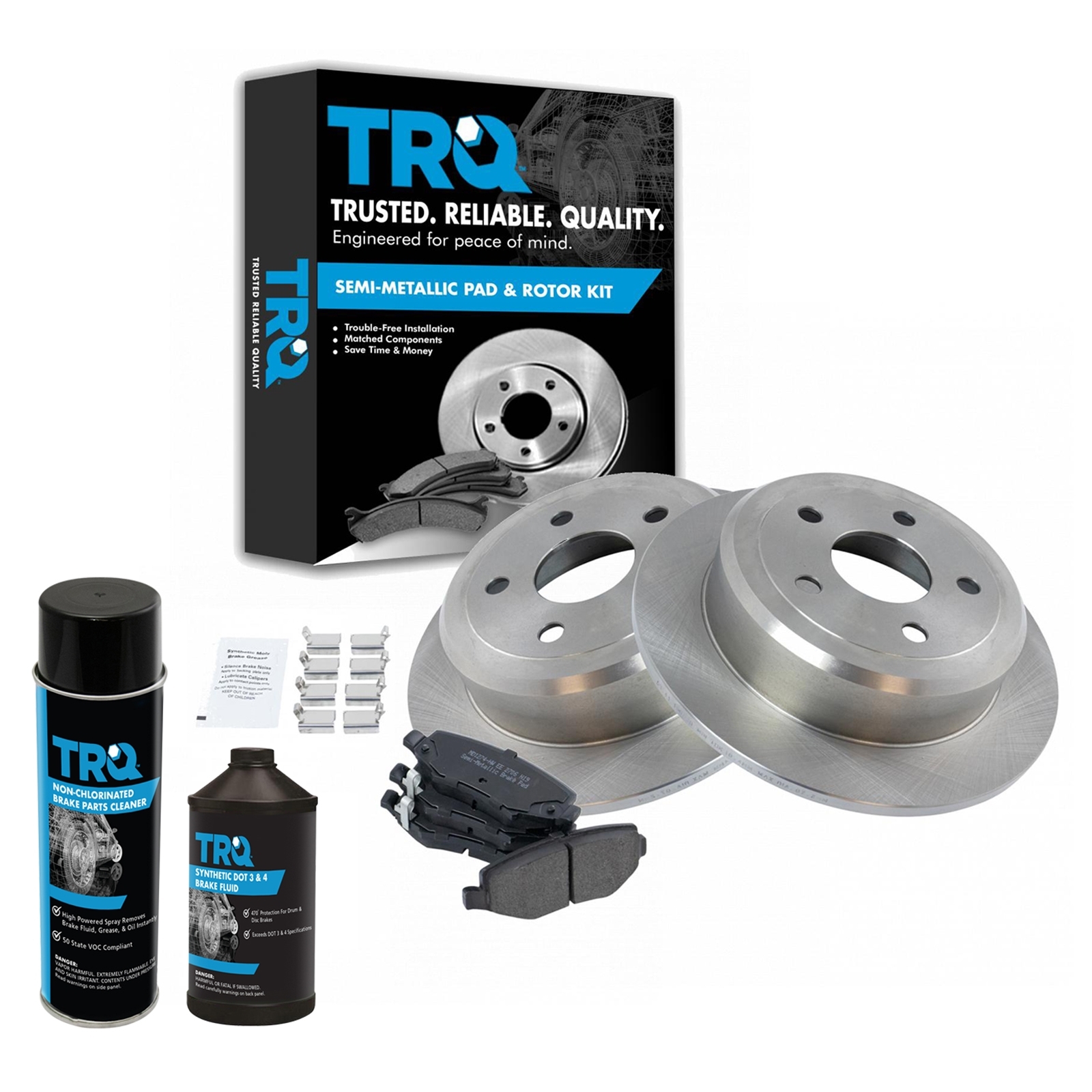 Trq Semi-Metallic Brake Pad & Rotor Kit For 07-18 Wrangler Jk Rear (Includes Brake Fluid & Brake Trq Semi-Metallic Brake Pad & Rotor Kit For 07-18 Wrangler Jk Rear (Includes Brake Fluid & Brake