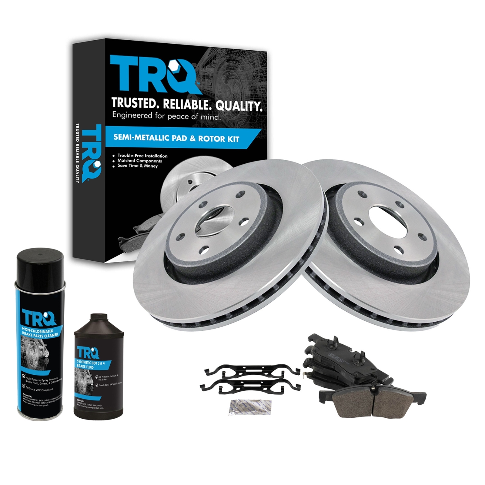 Trq Semi-Metallic Brake Pad & Rotor Kit For 11-14 Grand Cherokee Front (Includes Brake Fluid & Trq Semi-Metallic Brake Pad & Rotor Kit For 11-14 Grand Cherokee Front (Includes Brake Fluid &