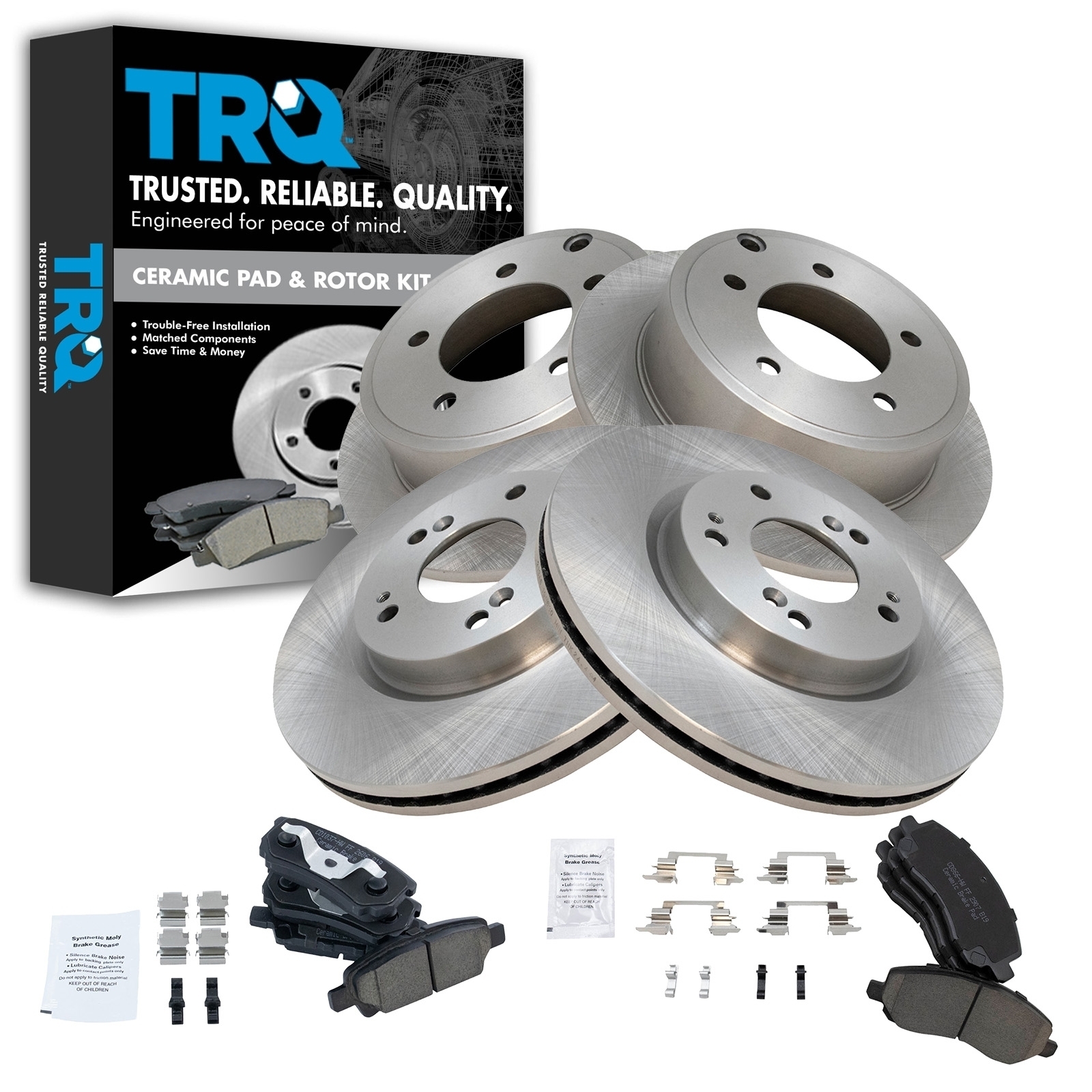 Trq Ceramic Brake Pad & Rotor Kit For 07-17 Compass 07-17 Patriot Front & Rear(Includes Brake Trq Ceramic Brake Pad & Rotor Kit For 07-17 Compass 07-17 Patriot Front & Rear(Includes Brake