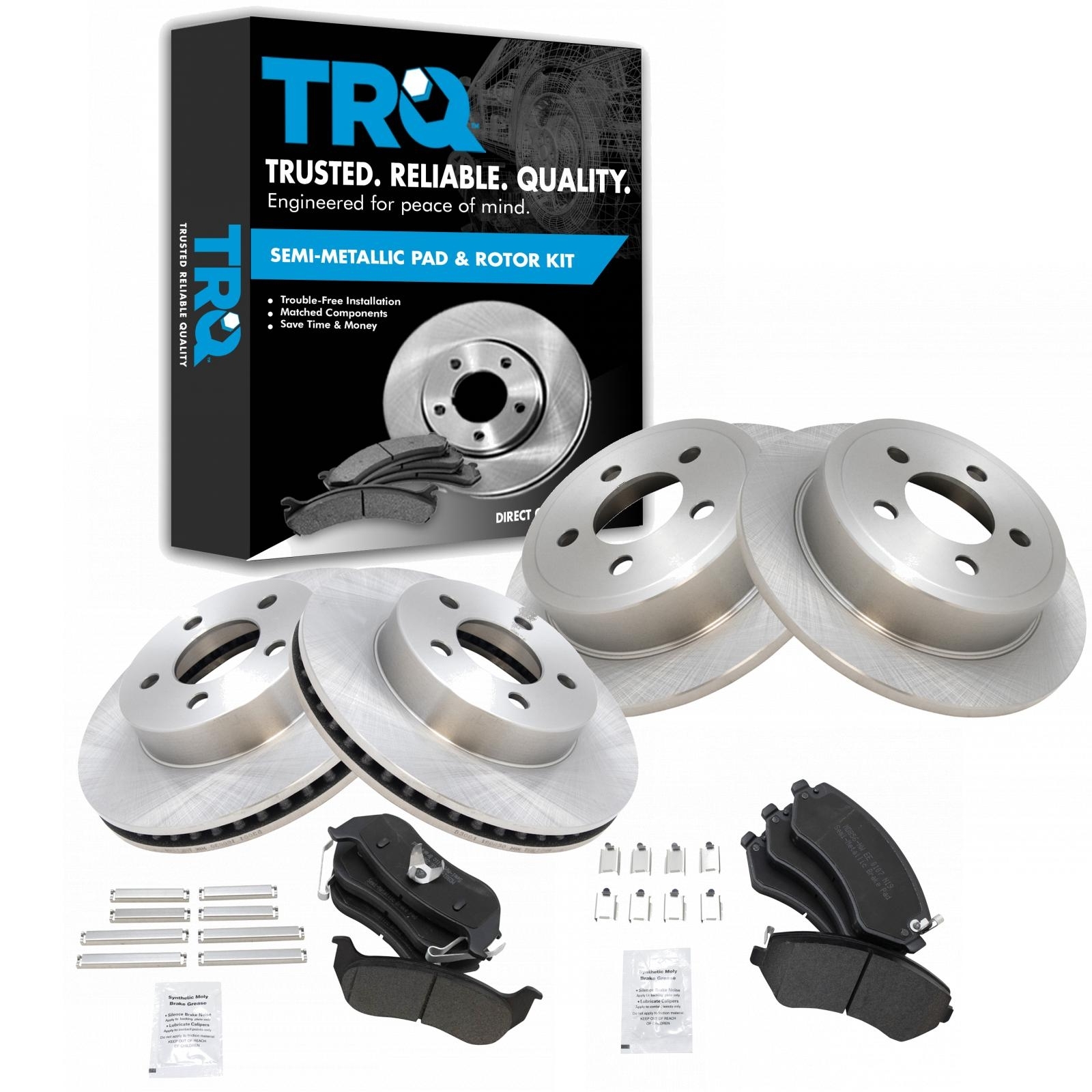 Trq Semi-Metallic Brake Pad & Rotor Kit For 03-07 Liberty Front & Rear (Includes Brake Fluid & Trq Semi-Metallic Brake Pad & Rotor Kit For 03-07 Liberty Front & Rear (Includes Brake Fluid &