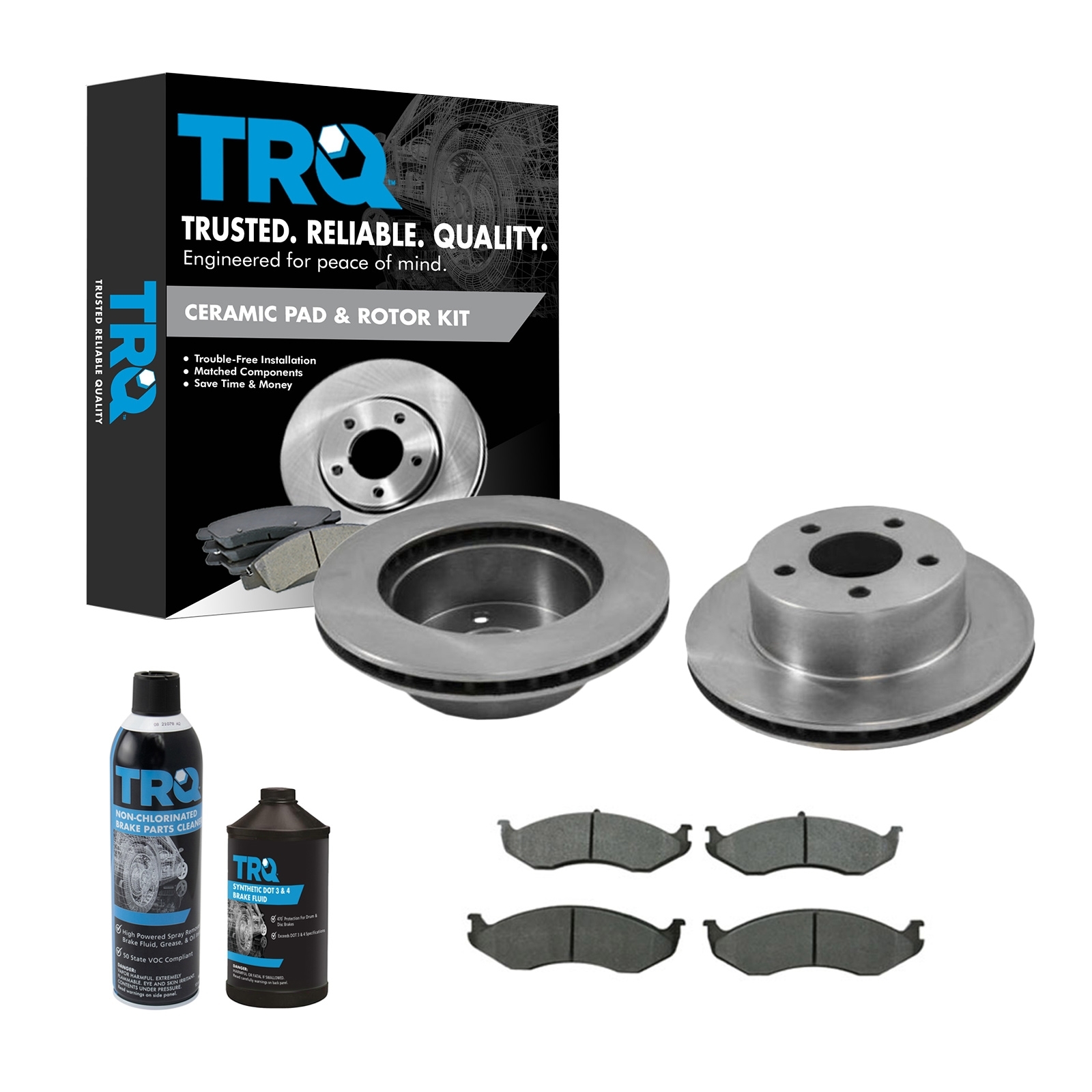 Trq Ceramic Brake Pad & Rotor Kit For 97-06 Wrangler Tj 99-01 Cherokee Front (Includes Brake Fluid Trq Ceramic Brake Pad & Rotor Kit For 97-06 Wrangler Tj 99-01 Cherokee Front (Includes Brake Fluid