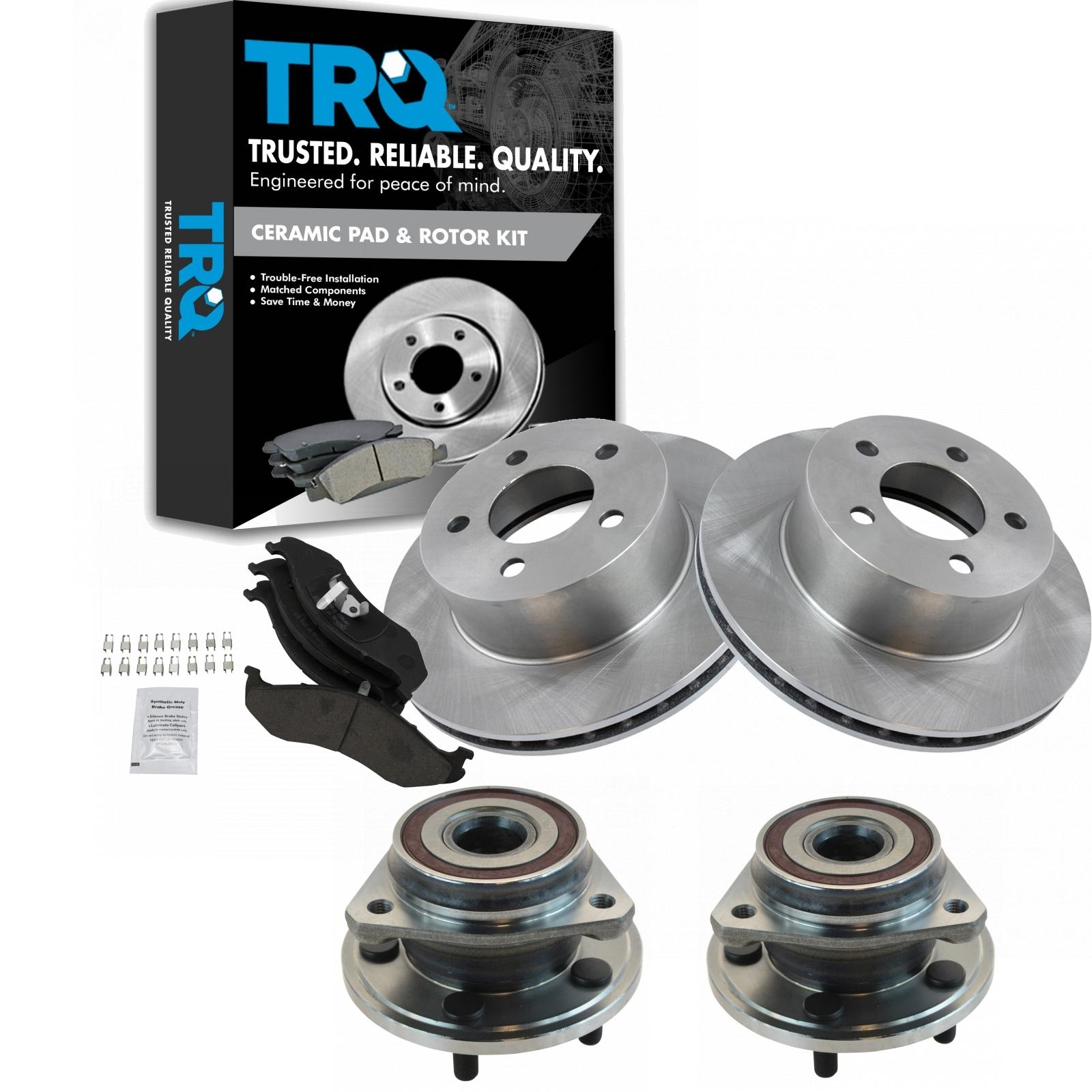 Trq Ceramic Brake Pad & Rotor Kit With Wheel Bearings For 90-98 Wrangler 93-98 Grand Cherokee 90-98 Trq Ceramic Brake Pad & Rotor Kit With Wheel Bearings For 90-98 Wrangler 93-98 Grand Cherokee 90-98