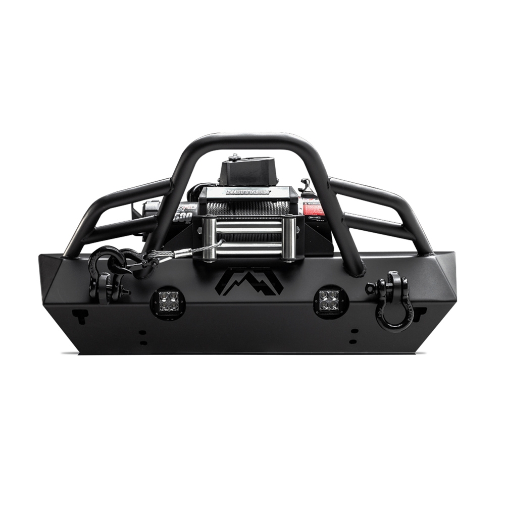 Fab Fours Jk Hardcore Stubby Front Winch Bumper With Grill Guard, Bare | 2007-2018 Jeep Wrangler JK