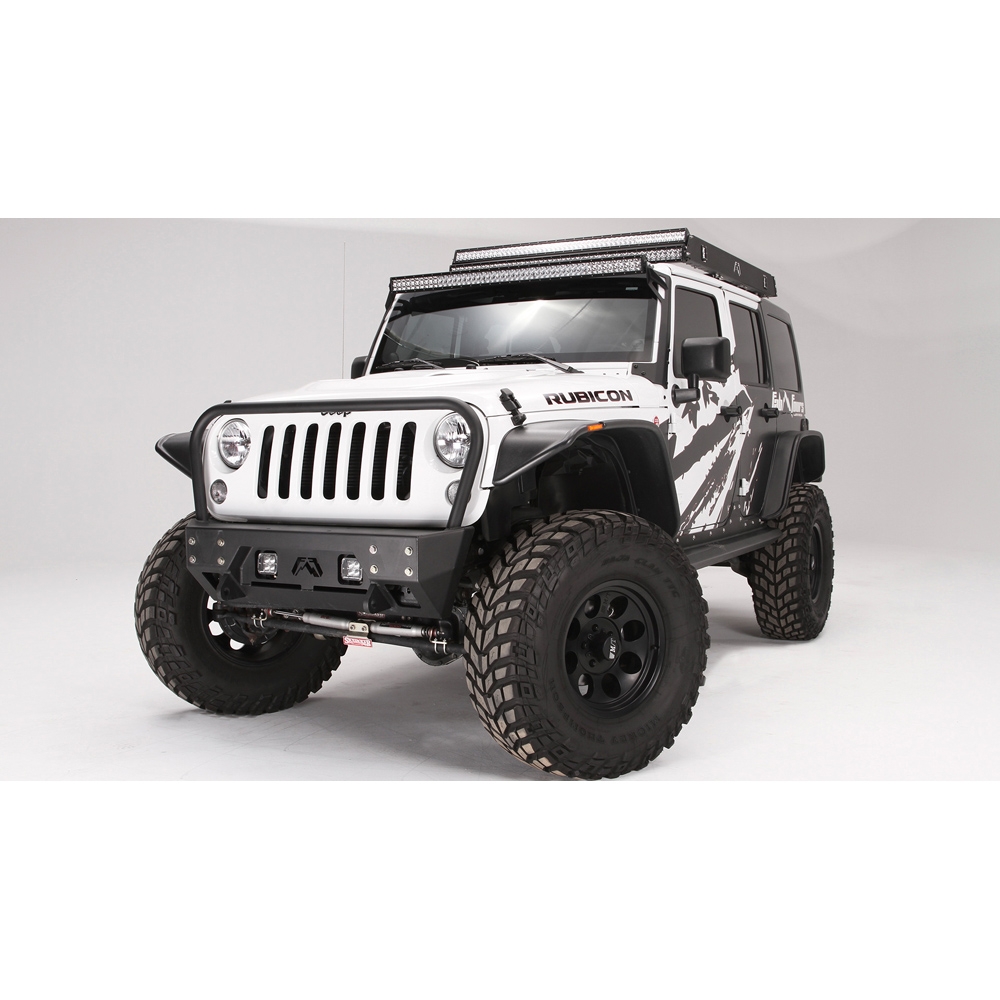 Fab Fours Jk Full Metal Jacket Stubby Front Winch Bumper With Grill Guard, Bare Steel | 2007-2018