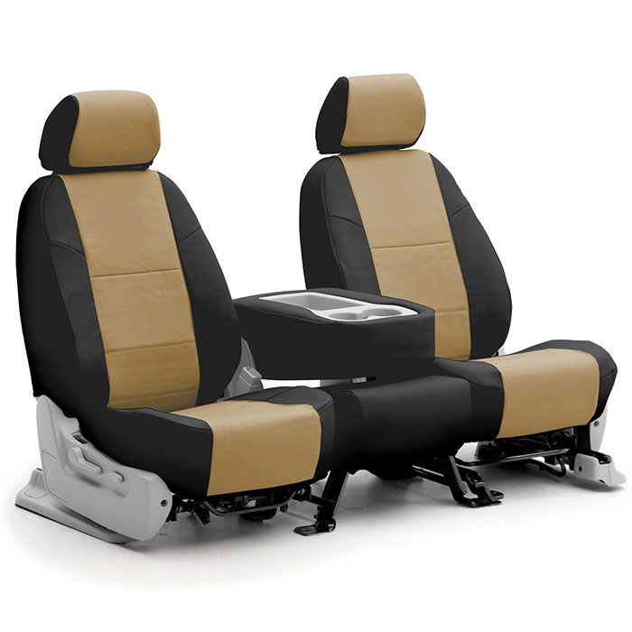 Coverking Premium Leatherette Front Bucket Seat Covers, Black On Taupe, Pair | 2007-2010 Jeep Coverking Premium Leatherette Front Bucket Seat Covers, Black On Taupe, Pair | 2007-2010 Jeep