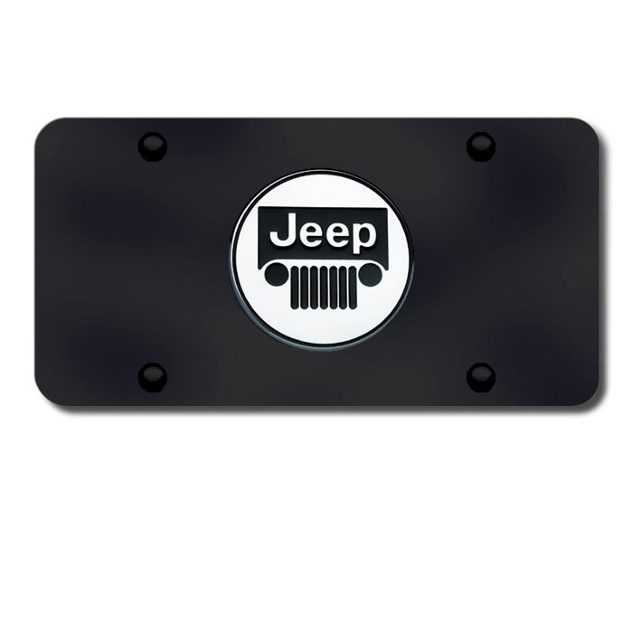 Au-Tomotive Gold 3D License Plate With Jeep Grille Logo, Black Powder Coated, AGI-JEECB