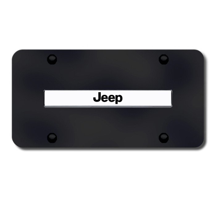 Au-Tomotive Gold 3D License Plate With Jeep Logo On Rectangular, Black Powder Coated, AGI-JEENCB