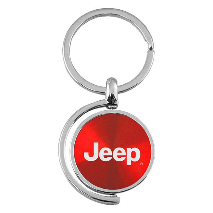 Au-Tomotive Gold Double Sided Spinning Keychain With Jeep Logo, Round, Red, AGI-KC1025JEE-RED